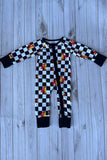 Western checkered & flames print long sleeve infant baby boy's romper DLH2904 12S5