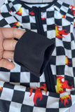 Western checkered & flames print long sleeve infant baby boy's romper DLH2904 12S5