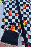Western checkered & flames print long sleeve infant baby boy's romper DLH2904 12S5