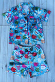 Christmas element print blue top & short girls boutique set DLH2905 2S9