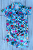 Christmas element print blue top & short girls boutique set DLH2905 2S9
