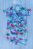 Christmas element print blue top & short girls boutique set DLH2905 2S9