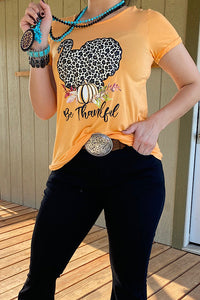 DLH7955 BE THANKFUL & leopard printed turkey Orange women t-shirt