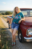 DLH9121-1 "KEEP ON TRUCKIN" teal short sleeve women t-shirt GS9