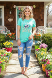 MAMA BEAR Tiffany blue printed short sleeve women t-shirt DLH9254