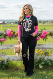 DLH9546 "Howdy Rowdy Honey" Black cactus printed t-shirt (GS4)