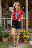 DLH9628 Red top w/ multicolor printed cactus IS22