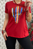 DLH9628 Red top w/ multicolor printed cactus IS22