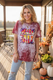 Western HELLO FALL tie dye printed short sleeve women's boutique top DLH9674 BS10