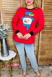 Christmas snowman printed red long sleeve women t-shirt DLH9749 (IS8)/Afloor