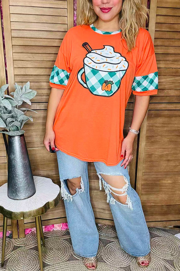 Orange pumpkin spice latte printed short sleeve women t-shirt DLH9899