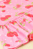 XCH04015 Pink strawberry sleeveless top & shorts 2pcs girls clothing sets