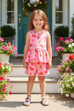 XCH04015 Pink strawberry sleeveless top & shorts 2pcs girls clothing sets (A4S2)