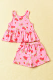 XCH04015 Pink strawberry sleeveless top & shorts 2pcs girls clothing sets