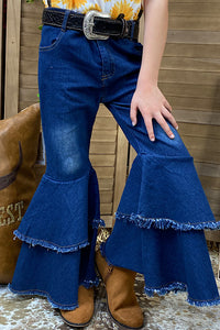 195020M Denim double bell bottom girl jeans