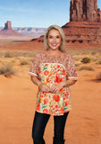 Leopard & floral multi color printed short sleeve women tops XCH13567 CS6