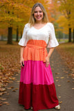 White & orange & hot pink & red color block maxi women dress BQ15551 (AS2)
