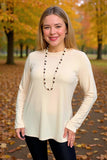 Cream solid color long sleeve women top YMY15533