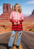 Christmas Buffalo plaid ombre long sleeve women top XCH12087 (DS13)