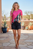 Western checkered & fuchsia & sequin short sleeve women's boutique top FW10361 (CS6)