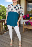 Women's clothing vendors Leopard mouth & teal color block short sleeves FW9819 (DS10)