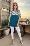 Western leopard mouth & teal short sleeves women's boutique top FW9819 (DS10)/CLE