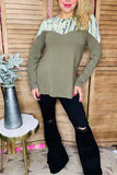 Western cactus printed & olive green long sleeve women tops GJQ10114 (FS13)