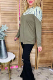 Western cactus printed & olive green long sleeve women tops GJQ10114 (FS13)