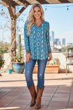 Western mint aztec & leopard long sleeve women's boutique blouse GJQ10338 ES12