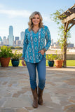 Western mint aztec & leopard long sleeve women's boutique blouse GJQ10338 ES12