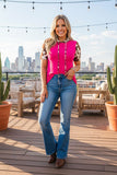 Western cowv hoodie & pink women's boutique top w/short sleeve GJQ10437 ES12