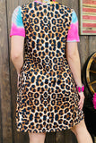 GJQ10602 Multi color tie dye & leopard printed short sleeve women dress with pockets