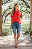 Western leopard & floral & orange patchwork women's boutique top GJQ10641 ES7