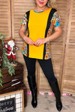 Yellow & Black & Western prints short sleeve women t-shirt GJQ10664 (ES3)