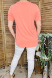 Wholesale women's t-shirt Coral color & side slit & short sleeves top GJQ10981 (CS5)
