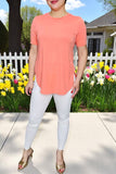 Wholesale women's t-shirt Coral color & side slit & short sleeves top GJQ10981 (CS5)