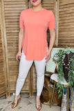 Wholesale women's t-shirt Coral color & side slit & short sleeves top GJQ10981 (CS5)