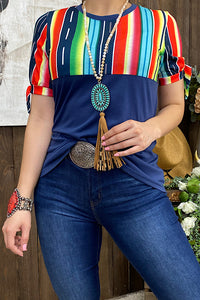 GJQ10890 Navy blue top w/multi color serape print (FS12)