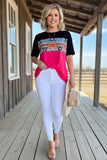 Western aztec & bull & fuchsia & black women's boutique top GJQ11072 (IS12)