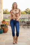 Western Brown spotted women's boutique top w/criss cross back GJQ11470 ES13