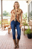 Western Brown spotted women's boutique top w/criss cross back GJQ11470 ES13