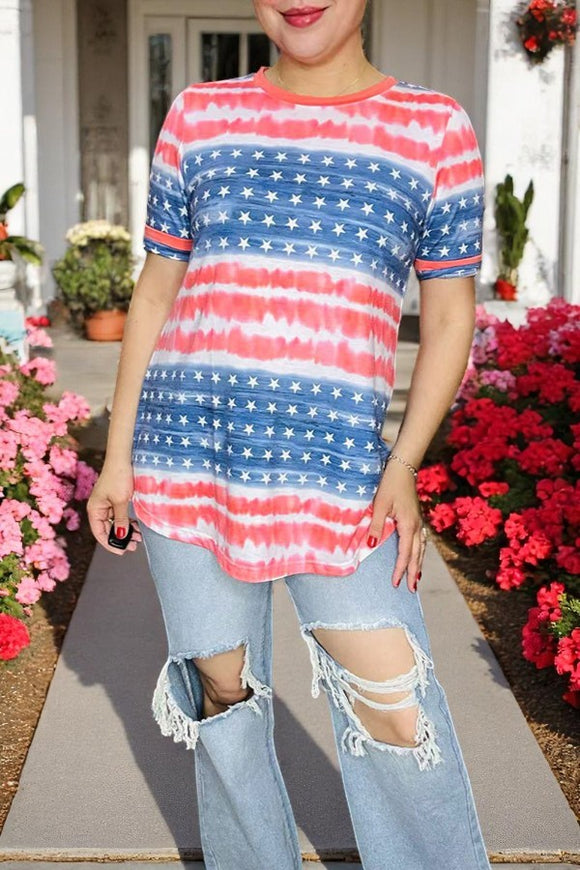Women'st-shirt wholesale 4th July USA Flag tie dye printed short sleeve top GJQ11663