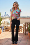 Chic blue floral printed ruffle sleeves women's boutique blouse GJQ11963 DS11