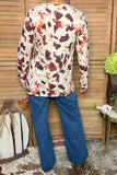 Western cow patterns long sleeve women's boutique top Southern Stitch GJQ12197