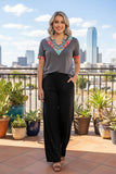 Western aztec patch & grey short sleeve women's boutique top GJQ12380 (DS12)