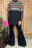 GJQ12647 Black Aztec & leopard multi color printed short sleeve women top  (AS12)AS11
