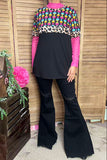 GJQ12647 Black Aztec & leopard multi color printed short sleeve women top  (AS12)AS11