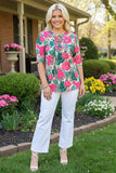 Floral & cactus short sleeves women tops w/criss cross neckline GJQ12940 IS19