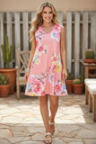 Trendy floral printed sleeveless women boutique dresses w/side pockets GJQ12999 (AS15)