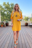 Western mustard yellow short women's boutique dress w/back fringe tassel GJQ13217 (BS2)